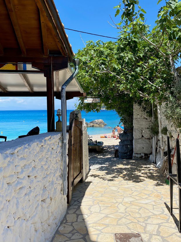 Agios Nikitas - picturesque cobblestone streets lead to the coast